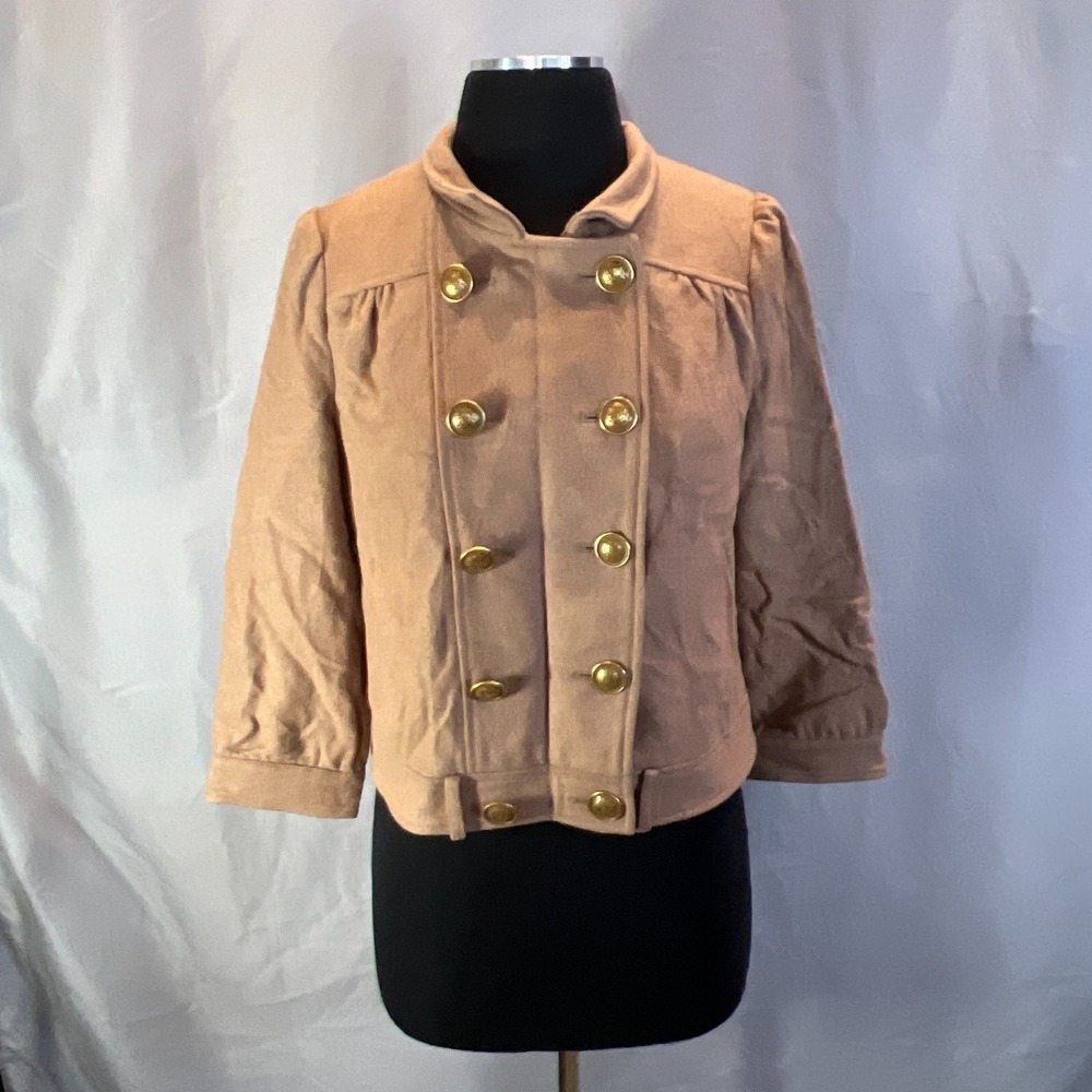 Idra Trench Coat Women 4 Brown Wool Gold Tone Button Double Breasted Long Sleeve
